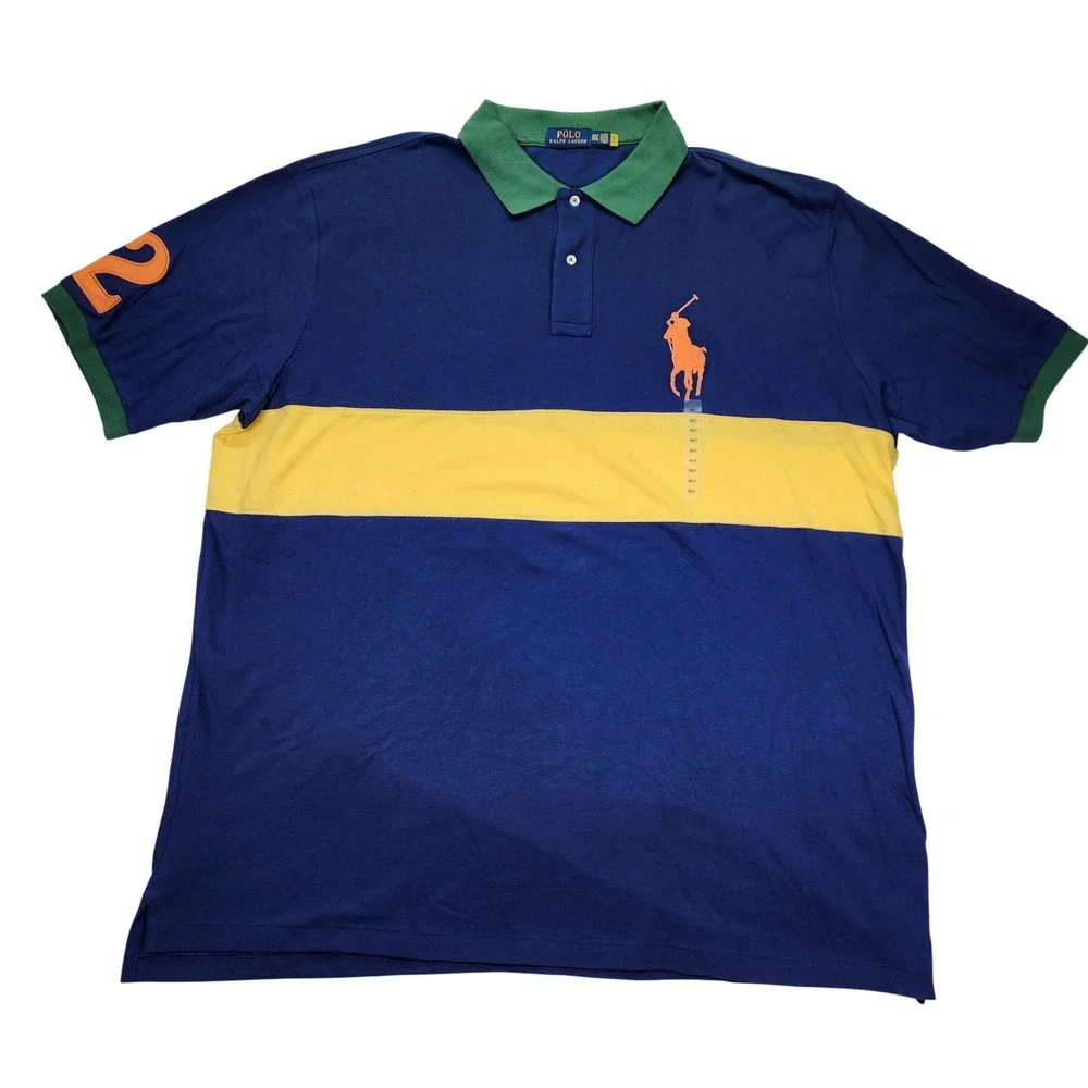 Polo Ralph Lauren Men's Big & Tall Mesh Polo Shirt  3XLT Blue/Yellow Green Shirt